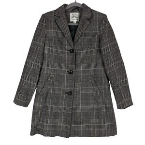 Maralyn & Me Coat Womens Medium Gray Plaid Tweed Single Breasted Lined Classic